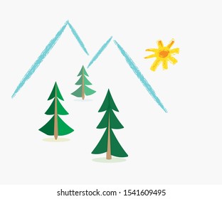 winter alpine landscape, sketchlike illustration