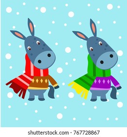 Winter animal card series. Set of animal in winter outfit cartoon series.