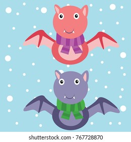 Winter animal card series. Set of animal in winter outfit cartoon series.