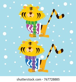 Winter animal card series. Set of animal in winter outfit cartoon series.