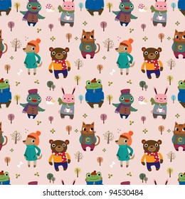 winter animal seamless pattern