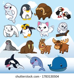 Winter animals, Cute animals cartoon, animals Vector