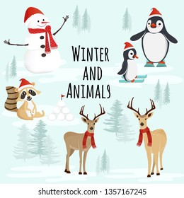 Winter animals playful characters vector EPS10  