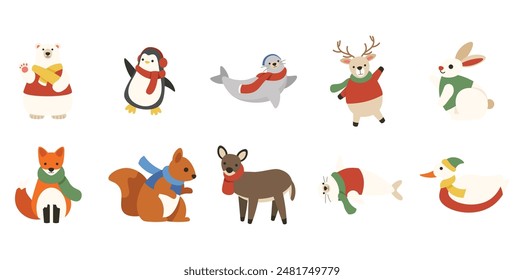 Winter Animals Vector Element Set