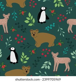 Winter animals vector pattern design