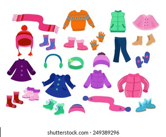 Winter apparel collection for girls - vector illustration.