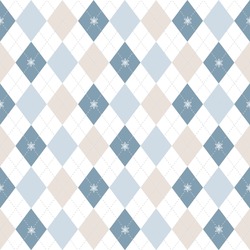 Winter Argyle Plaid With Snowflake. Pastel Winter Checkered Seamless Pattern. Modern Backgrounds For Knitted Garment Such As Sweaters, Socks And All Your Creative Project. Vector Illustration
