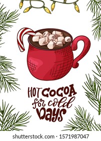 Winter or autumn drink for your design with lettering. Hand drawn sketch for Christmas template. Vector illustration