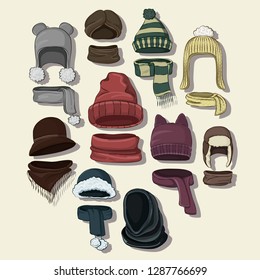 Winter or autumn headwear collection. Vector illustration, EPS 10