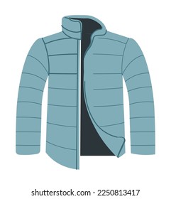 Winter or autumn jacket for men and women, isolated clothes with zipper and pockets, long sleeves and warm pad. Piece of clothing, fashion and design collection. Vector in flat style illustration