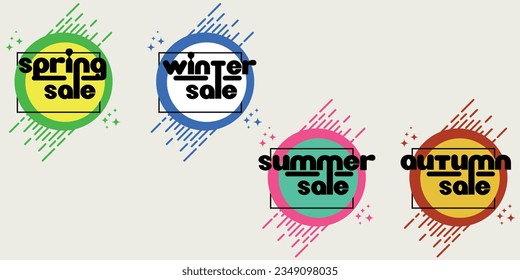 Invierno, otoño, primavera, descuentos de verano. Venta, etiquetas de insignias por temporada.