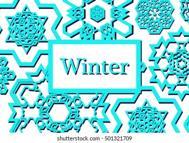 Winter azure background with beautiful various snowflakes