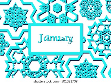 Winter azure background with beautiful various snowflakes