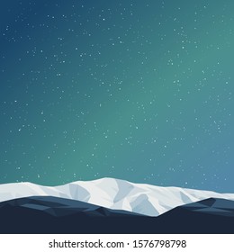 Winter backdrop mountain landscape stock vector illustration. Mountain range in starry night vector background. Christmas background.