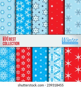 Winter backdrops collection. Stylish patterns for season design. Eps 10 vector illustration.