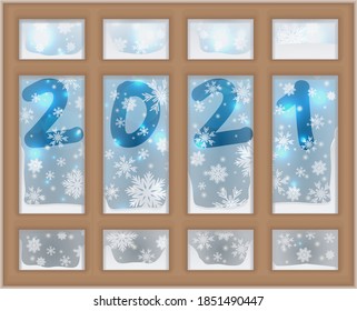 Winterhintergrund 2021 neues Jahr mit Schneeflocken, Vektorgrafik