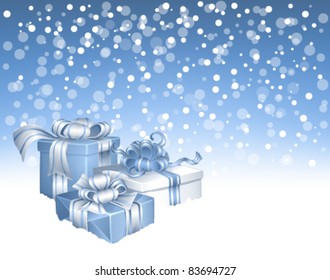 winter background with  3 Christmas gifts