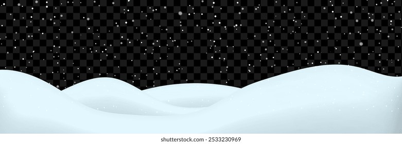 Winter background with 3d snow and snowfall isolated on transparent backdrop