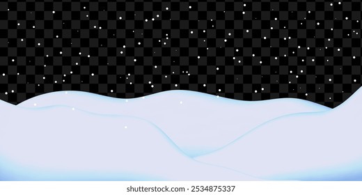 Winter background with 3d snow and snowfall isolated on transparent backdrop