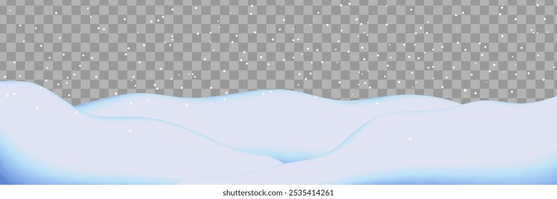 Winter background with 3d snow and snowfall isolated on transparent backdrop