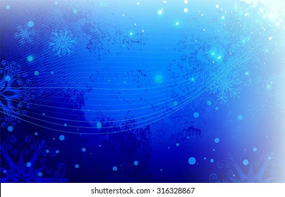 Winter background with abstract blue snowflakes