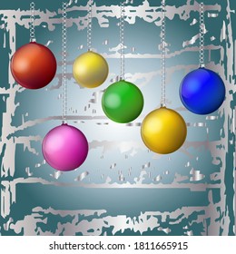 Winter background - abstract brush stroke, garland of Christmas balls - vector. New Year. Christmas. Banner. Postcard.