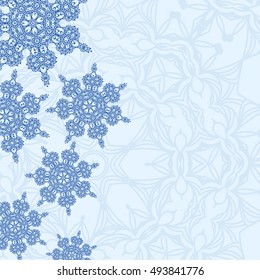 Winter background with abstract snowflakes for card or invitation. Copy space. Vector illustration eps8