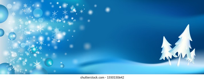 Winter background banner template with snowfall. Beautiful snowflake wallpaper backdrop for wintry season with gradient colors for event, advertisement, and publication. Vector illustration.
