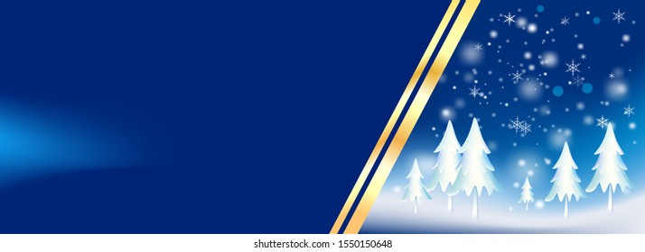 Winter background banner template with snowfall. Beautiful snowflake wallpaper backdrop for wintry season with gradient colors for event, advertisement, and publication. Vector illustration.
