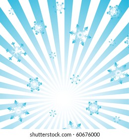 Winter background with beams and snowflakes