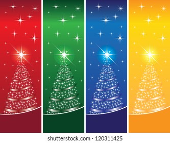 Winter background with a beautiful Christmas fir and stars