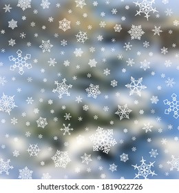 Winter Background With Beautiful Different Snowflakes On Blurry Nature Image