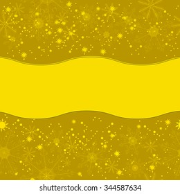 Winter background of beautiful gold snowflakes on a Golden background. In the center background there is a place for text, greetings, and inscriptions.