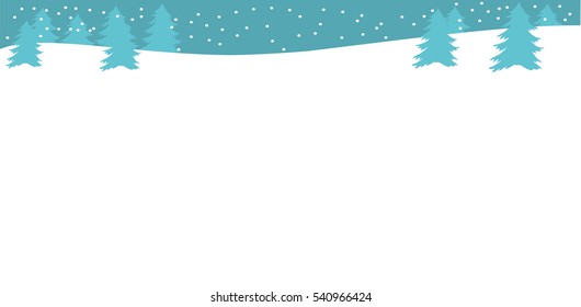 Winter background. Beautiful simple landscape with Christmas trees, snowbank and snow. Flat style. Blue color  Winter or Christmas web banner with copy space Vector illustration Horizontal