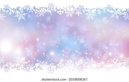 Winter background with beautiful various snowflakes. Snow frost effect. Winter Abstract Snowflakes Background, Copyspace. Christmas template with bokeh and light. Vector illustration EPS10.