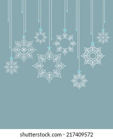 winter background with beautiful various snowflakes