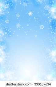 Winter background with beautiful various snowflakes