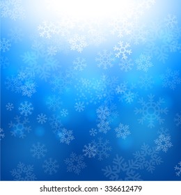 Winter background with beautiful various snowflakes