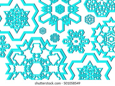 Winter background with beautiful various snowflakes
