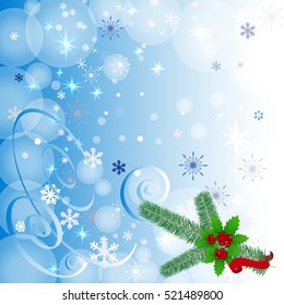 Winter background with berry and snowflakes. Can be use as banner or poster.Vector illustration.