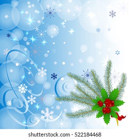 Winter background with berry and snowflakes. Can be use as banner or poster.Vector illustration.