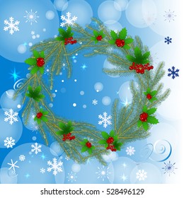 Winter background with berry and snowflakes. Can be use as banner or poster.Vector illustration. 