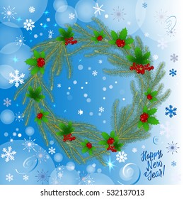 Winter background with berry and snowflakes. Can be use as banner or poster.Vector illustration.