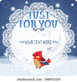 Winter background. Bird and snow. Vector art for design.