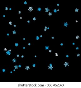 winter background, a black background with blue and white  snowflakes