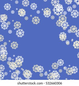 Winter background with a blizzard of snowflakes. Design element for Christmas and New Year. on a blue background