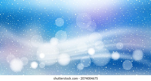 Winter background, blizzard. Vector illustration, bokeh effect