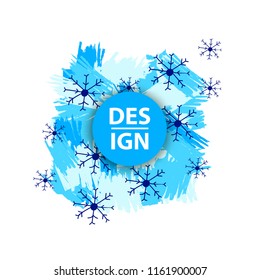 Winter background with blue brush strokes and snowflakes. Vector illustration