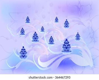 Winter background with blue Christmas trees. EPS10 vector illustration.