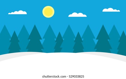 Winter background. Blue skies, Les and drifts. Clear frosty weather. Vector illustration. Modern flat design.